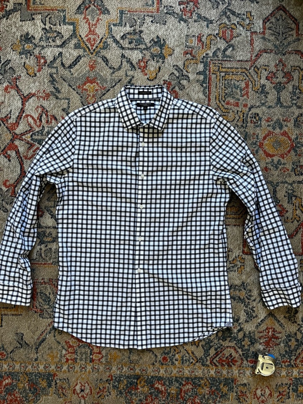 Banana Republic Black and White Checked Dress Shirt